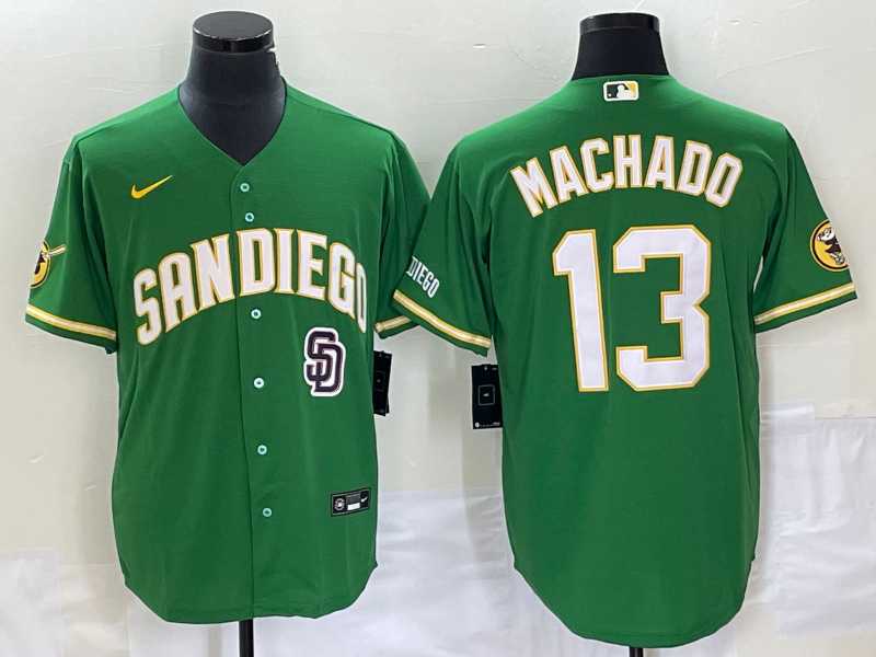 Men's San Diego Padres #13 Manny Machado Green Cool Base Stitched Baseball Jerseys